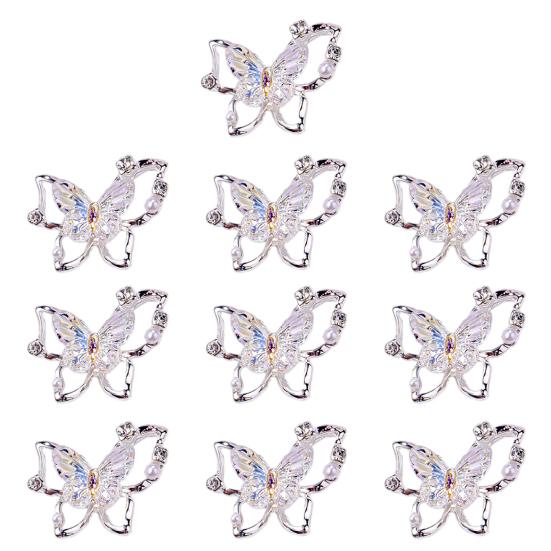 10Pcs Butterfly Nail Art Charm Rhinestone Faux Pearl 3D Butterfly Shape Nail Design Jewelry DIY Crafts Nail Decoration Accessories