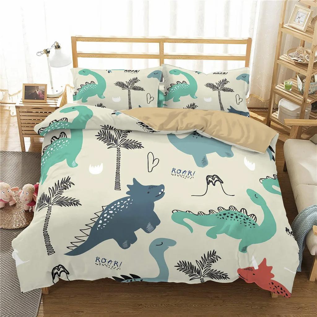 Kids Dinosaur Bedding Set Boys Cartoon Duvet Cover 3D Animal Microfiber Quilt Cover For Boy Girl Child Bedroom Decor