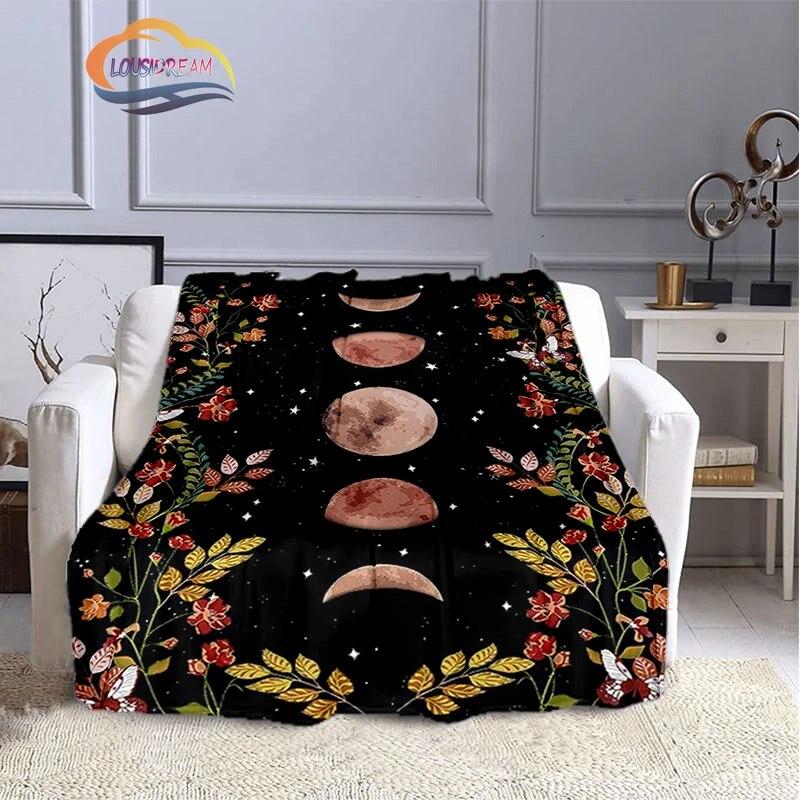 

Фланелева ковдра Pentacle & Moon, Skull Witchy Wicca Pagan Black and White Mystical Gothic Sun Blanked 150x180cm