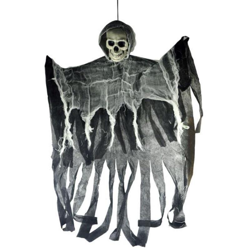 Durable 100cm Halloween Skeleton Hanging Reaper With Realistic Skull And Hood