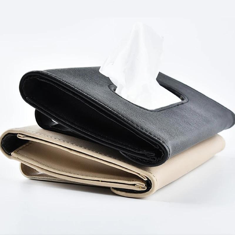 Car Visor Tissue Holder PU Leather Hanging Paper Towel Clip Napkin Holder Backseat Tissue Case Auto Interior Accessories