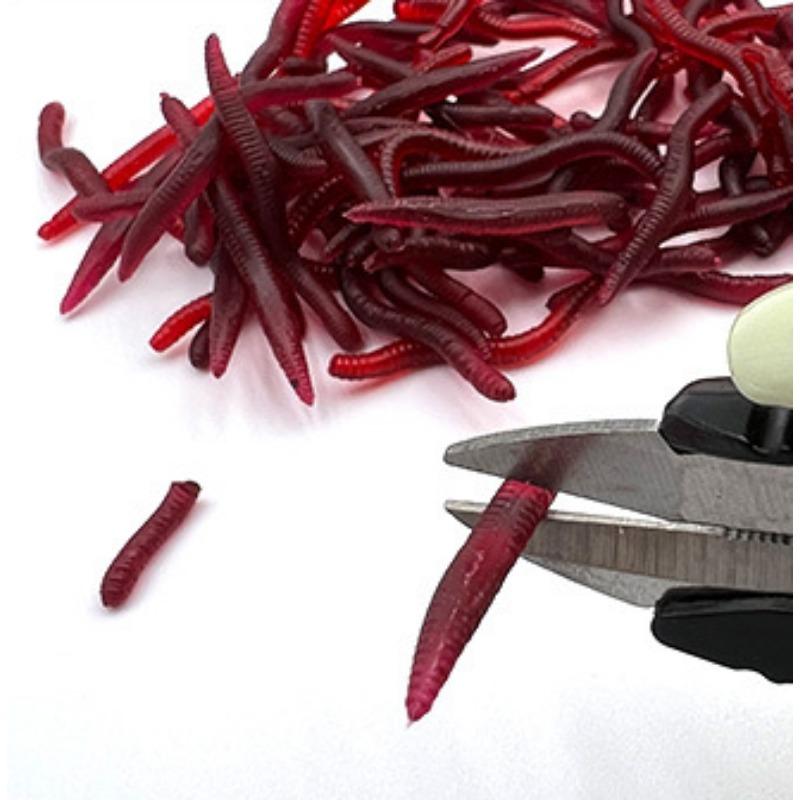 100pcs Earthworm Deep Red Soft Worm Bait Fake Baits Artificial Biomimicry Worm Luya Water Flea Sea Long 3.5cm Strip Fishy Smell