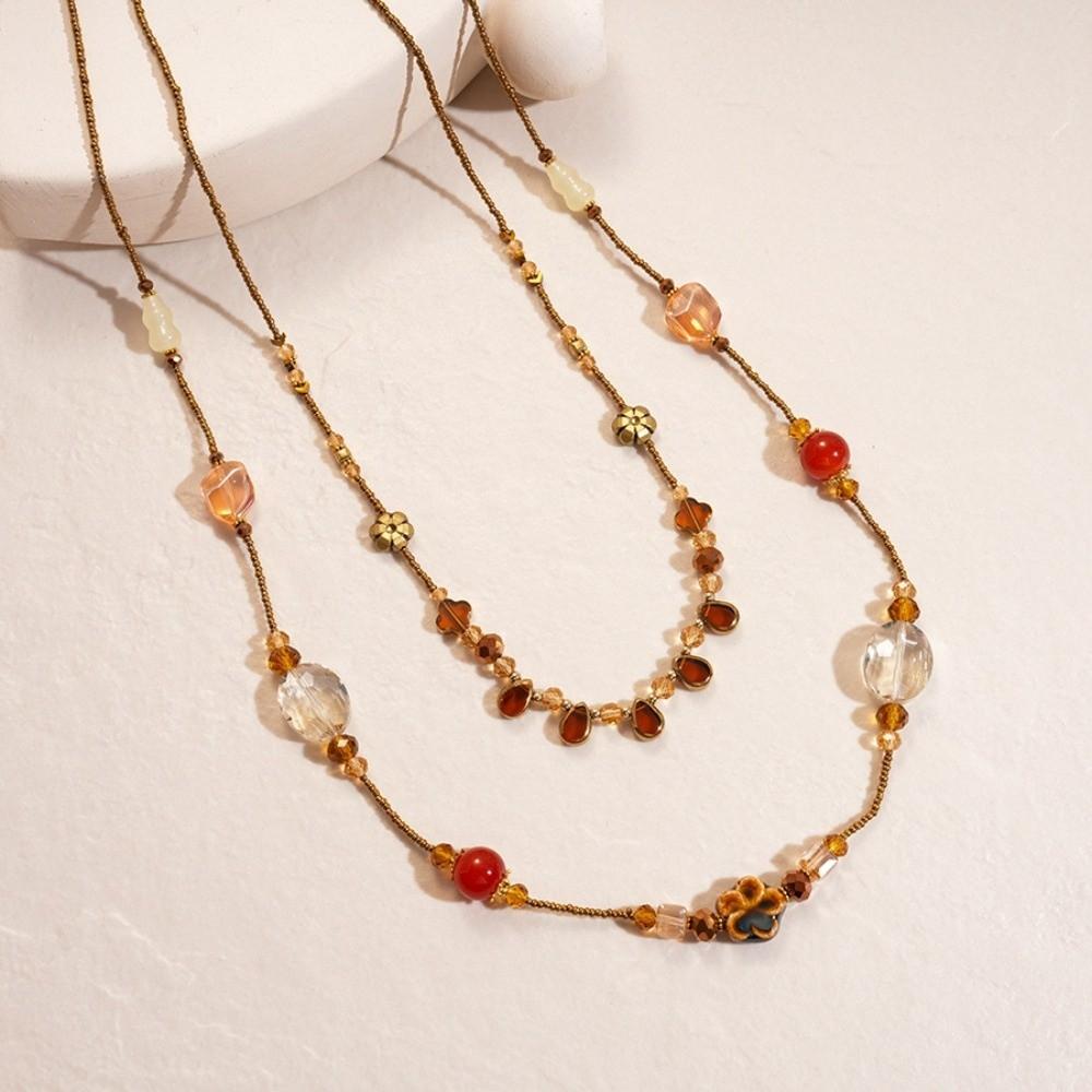 Temperament Flower Glass Beaded Necklaces Fashion Sweater Chain  Gift