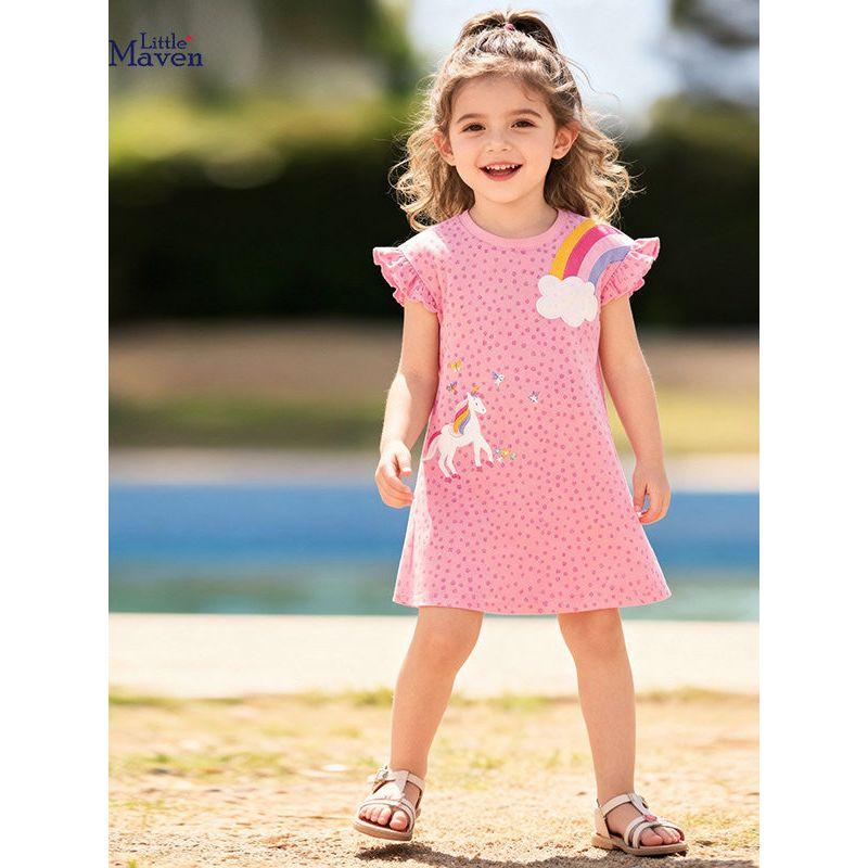Little Maven Summer Short-Sleeved Girls' Dress Cute European and American Style Children's Dress Export Ready Stock Children's Dress