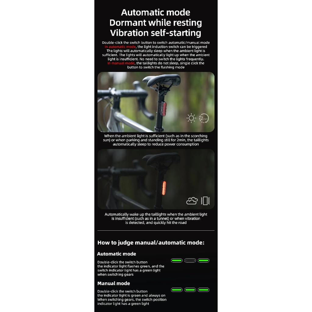 ROCKBROS Intelligentes Start-Stopp Fahrrad-Rücklicht Magnetisches Rücklicht 7 Modi LED Fahrrad-Nachtfahr Ausrüstung Intelligenter Bremsensor