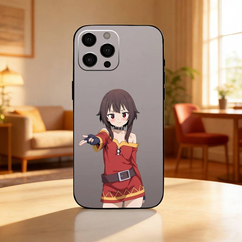 Megumin Anime K-KonoSubaS Phone Case For iPhone17,16,15,14,13,12 Plus,Max Soft Silicone Black Cover iPhone16se4
