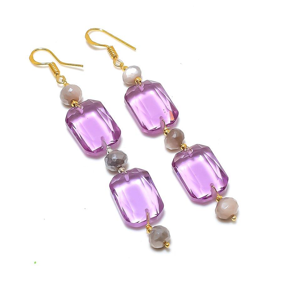 Pink Amethyst Gemstone Handmade 925 Sterling Silver Jewelry Earring 2.88" GK-4826