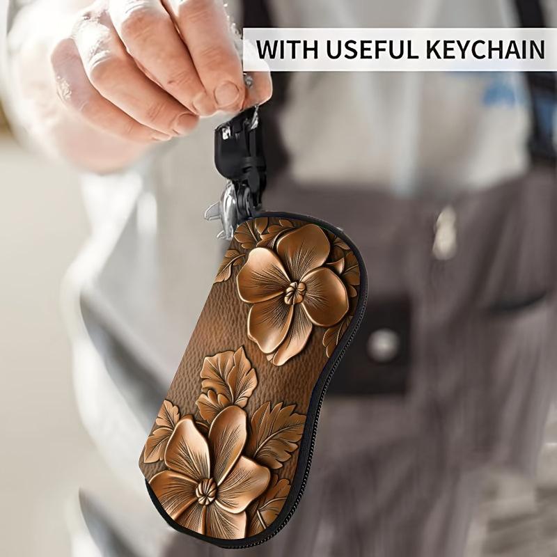 

Vintage Floral Glasses Case Women Hard Shell Eyewear Protector Portable Reading Glasses Box Travel Storage Bag With Carabiner