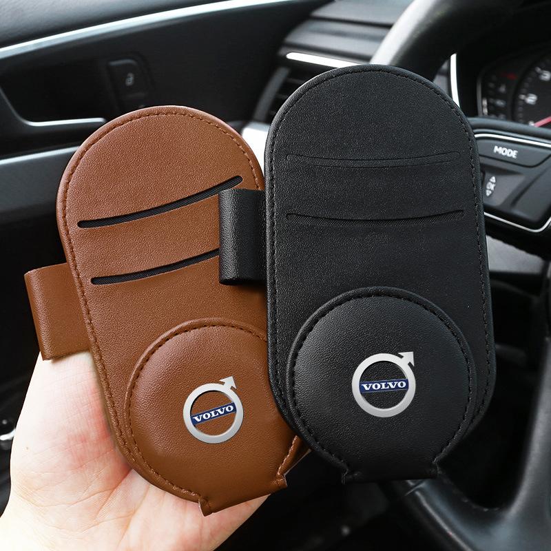 Leather Car Glasses Clip Sun Visor Multi-function Sunglasses Clip Car Styling For Volvo 240 C70 S40 S50 S60 S70 S80 S90 V40 V50 V60 V90 XC60 XC90