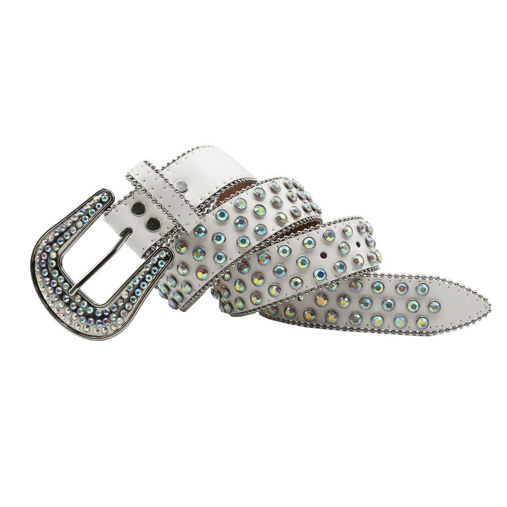 Punk Belt European and American Style AB Colored Diamond Rhinestone Punk Hot Girl Style Belt Men's Women's Belt