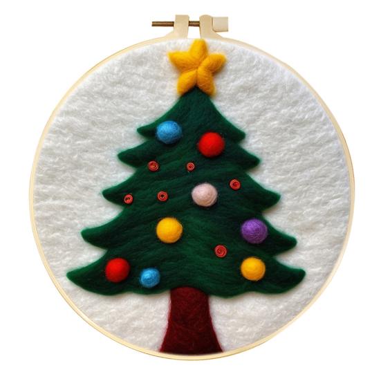 Christmas Needle Felting Kit Holiday Felt Painting Set for Beginners Starter Needle Felting DIY Craft Kit with Pad Needles Wool Decorative Frame