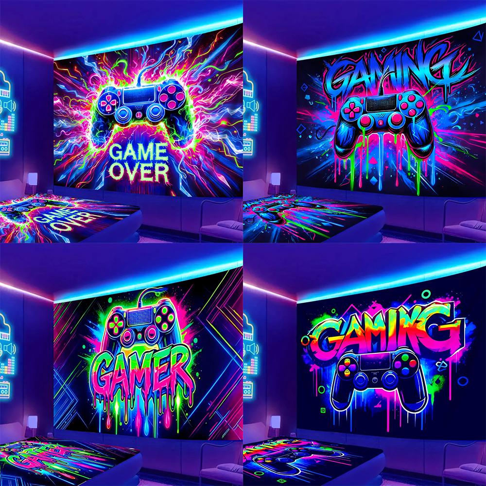Jmg Household Supplies Unisex Dark Glow-In-The- Gaming Wall Tapestry Uv Reaction Tapestry Background Decoration Wall Hanging Bedroom Party Decoration