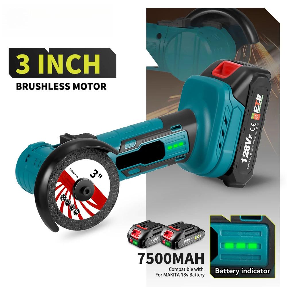 3 Inch Cordless Household Cutting Polishing Machine Portable Woodworking Power Tool Brushless Electric Angle Grinder