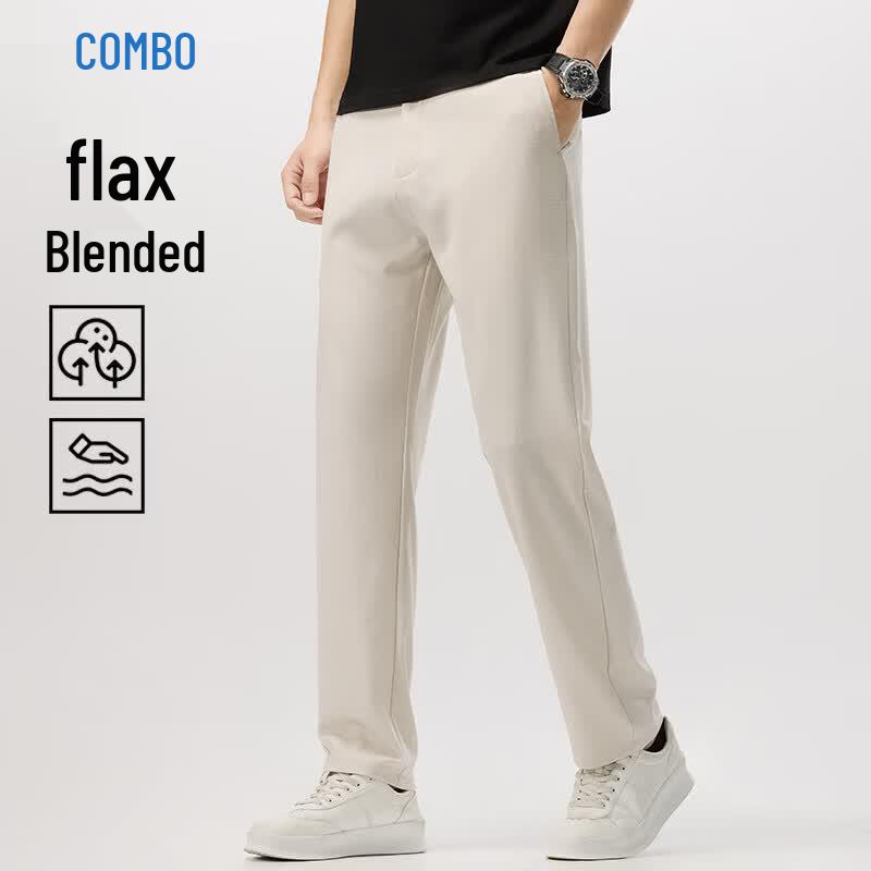 KANGPO Men s Premium Linen Blend Ice Silk Straight-Leg Casual Pants XL