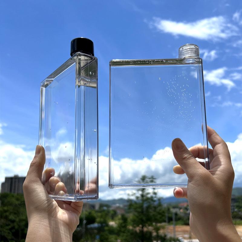 Venkovní čtvercová láhev na vodu, odolná vůči vysokým teplotám, 500 ml, plochý hrnek na vodu, průhledný, přenosný