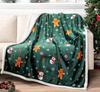 Green Christmas Sherpa Throw Blanket, Gingerbread Snowman Holiday Pattern, Soft Reversible Winter Blanket Cozy Christmas Decor