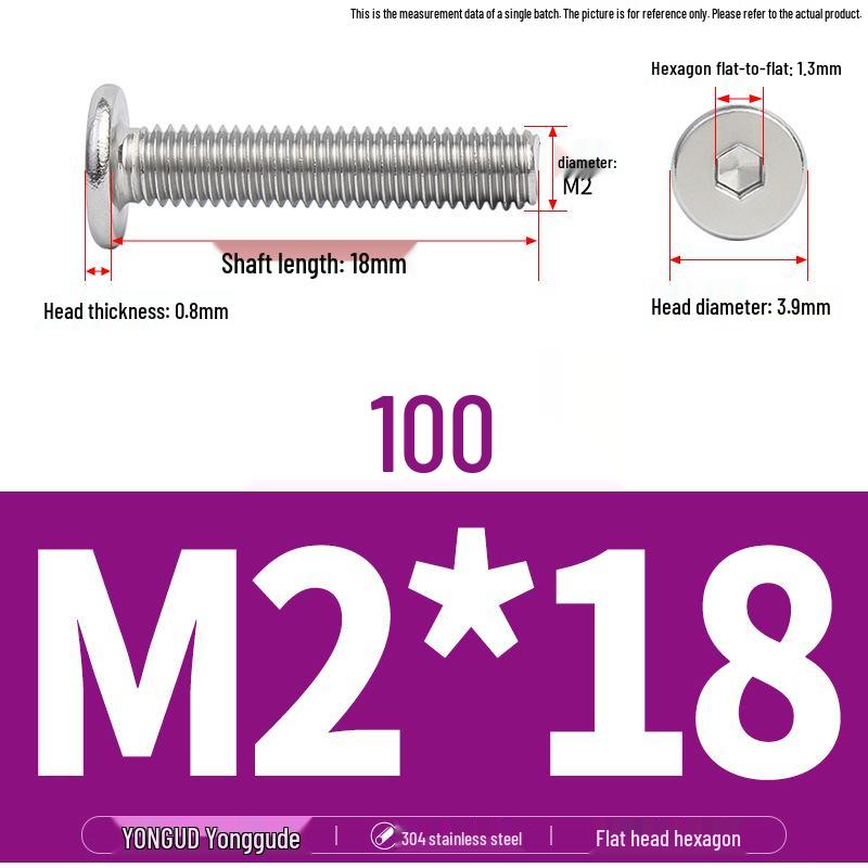 304 Stainless Steel Ultra-Thin Flat Head Hex Socket Bolt, M2-M12