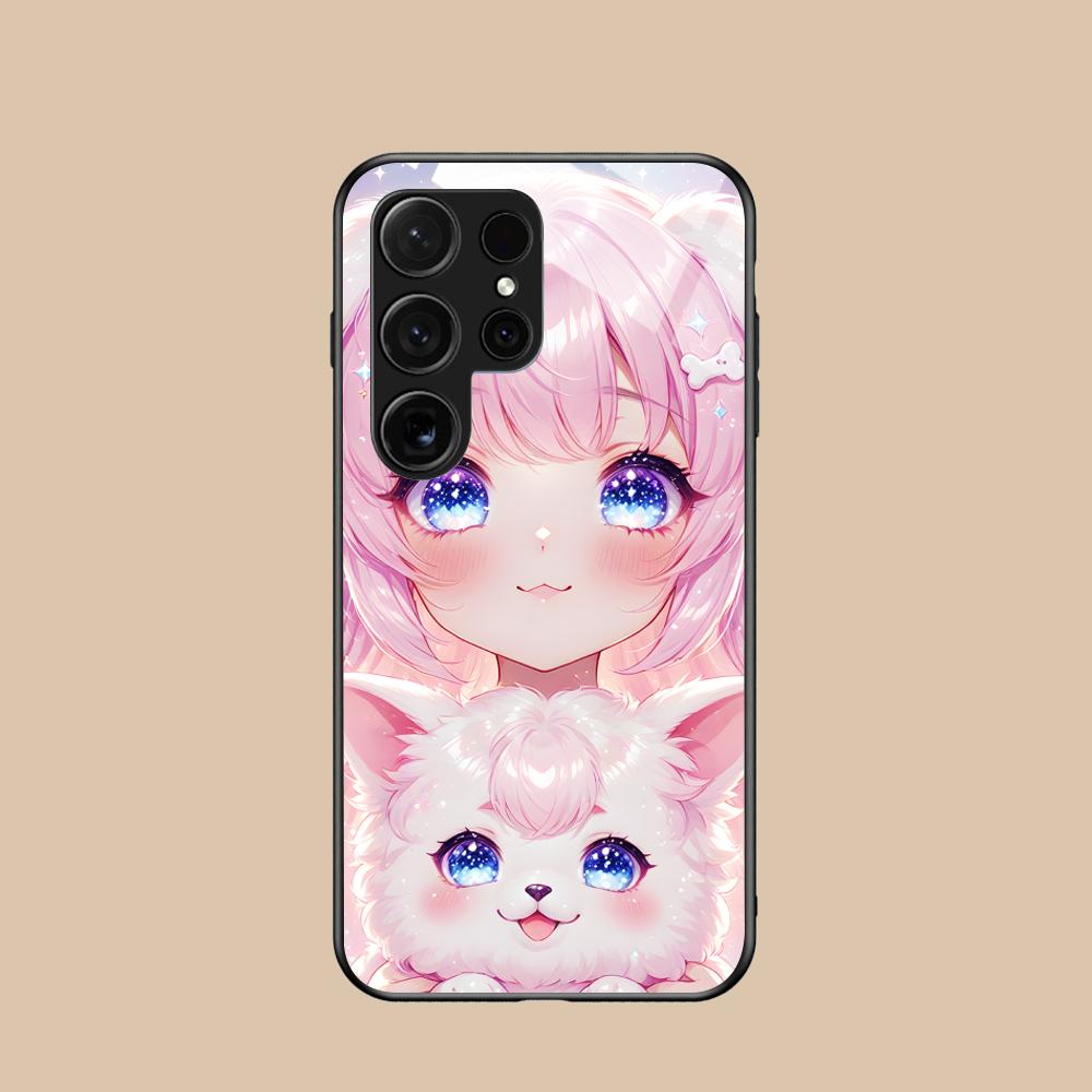 Girl Dog Puppy Glass Mobile Phone Case for Samsung Galaxy A56 55 54 53 52 51 36 35 34 23 16 15 5G Colorful Cover