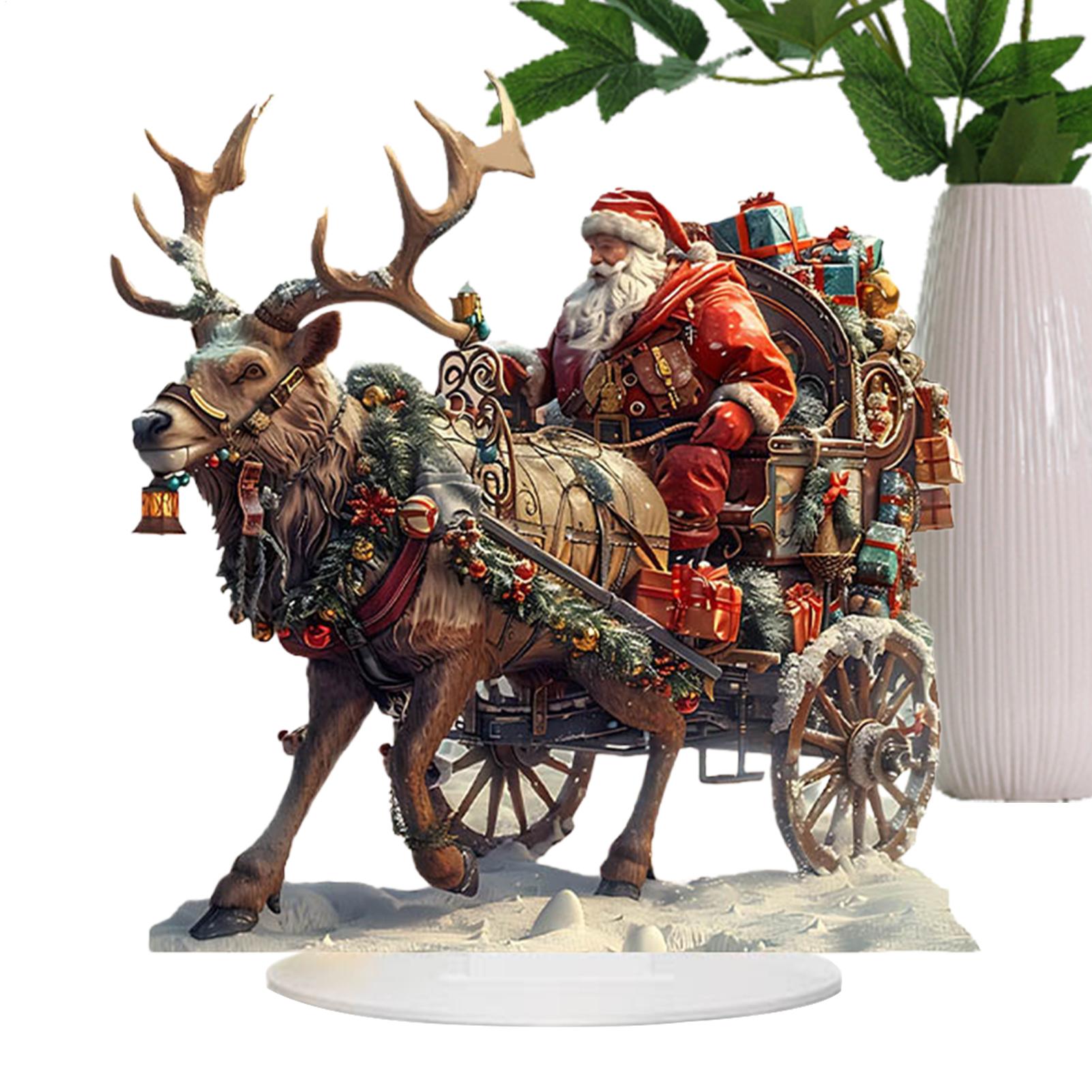 

2D Flat Acrylic Sleigh Santa Claus Ornaments Christmas Reindeer Christmas Series Desktop Decoration for Home 2025 Xmas Navidad China Mainland