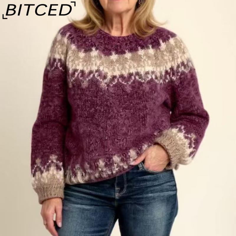 BITCED Women's High-Neck Color-Blocked Oversized Fashion Pullover Sweater