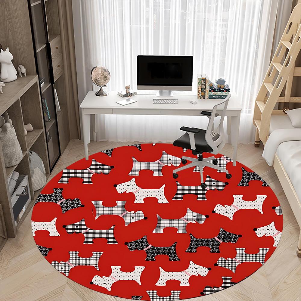 1pc Dogs Pattern Office Round Rug, Non-slip, Soft and Durable Office Rug for Interior Decoration, Perfect for Office, Beautiful Decoration Yy260323062