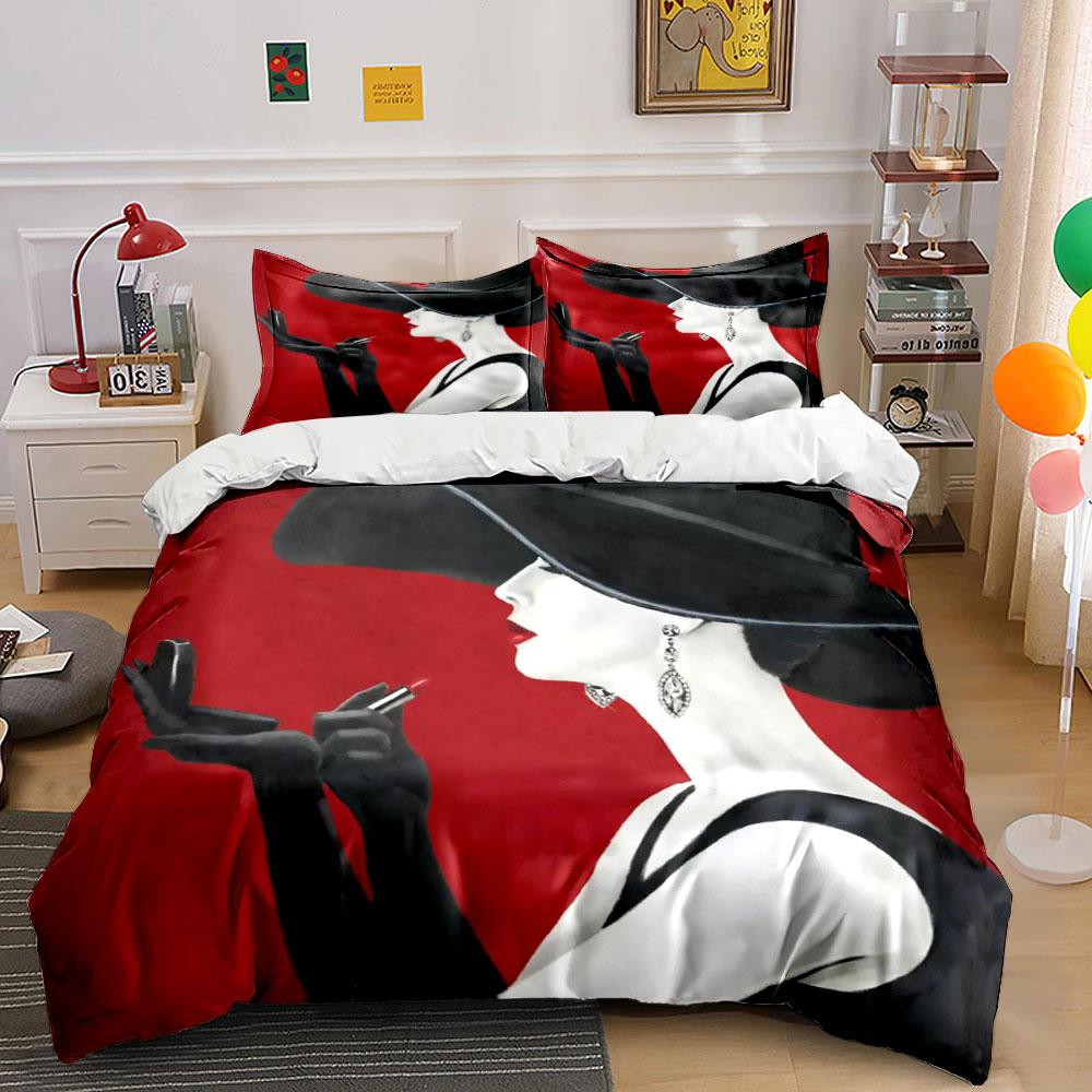 Elegant Lady Themed Art Print Bedding Set, Multiple Sizes Kid'S And Adults' Bedroom Exquisite 3Pc Bedding Set, Gift