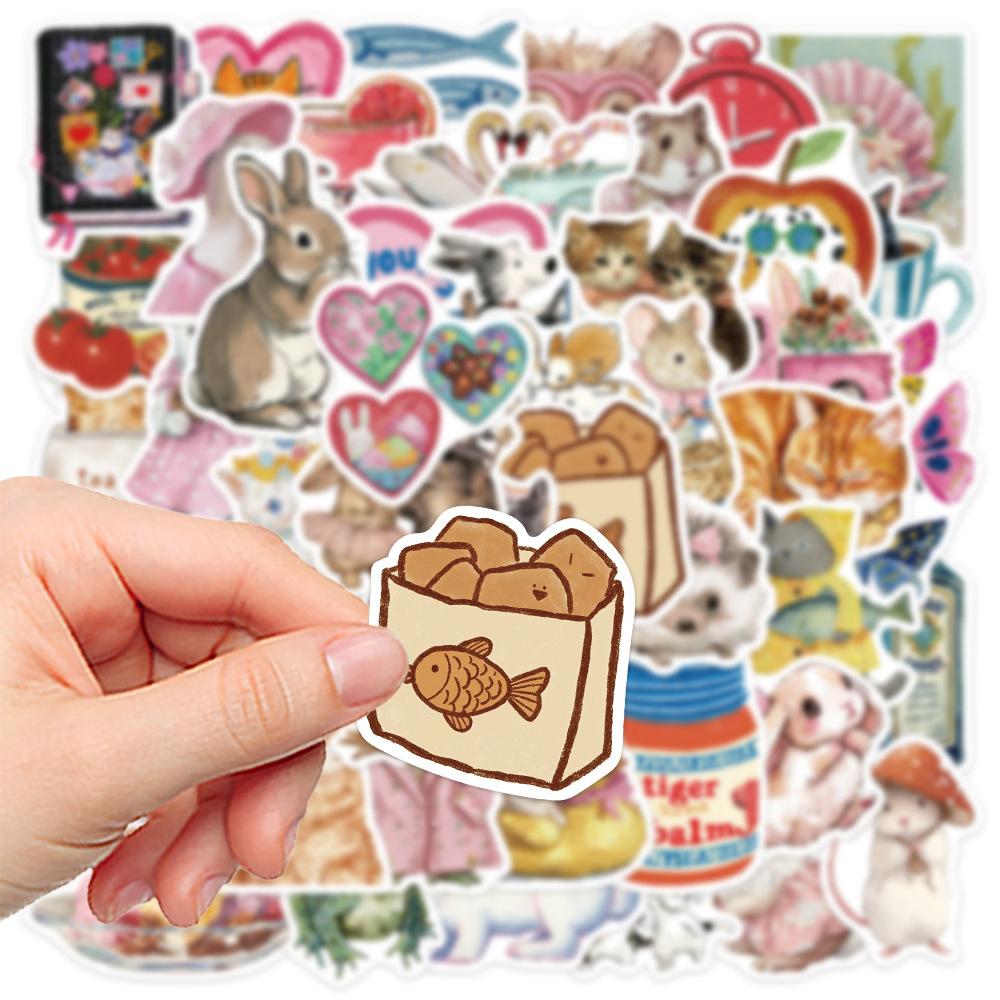 10/30/50pcs Fairy Tale Style Animals Pattern Stickers Kawaii Watercolor Decals DIY Diary Stationery Fridge Cute Cartoon Sticker