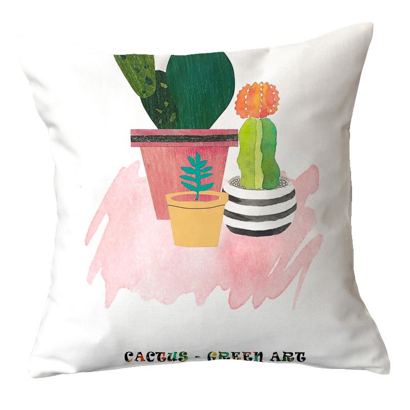 Office Chair Cushion Home Pillow Case Ins Plush Printed Pillow Case Green Plant Nordic Style Pillow
