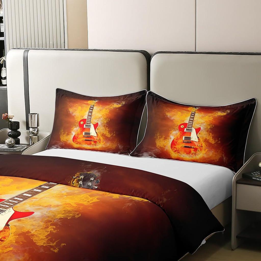 Rock Music Electric Guitar Three-piece Quilt Cover 3D Digital Printing Bedding Set Bed Cover