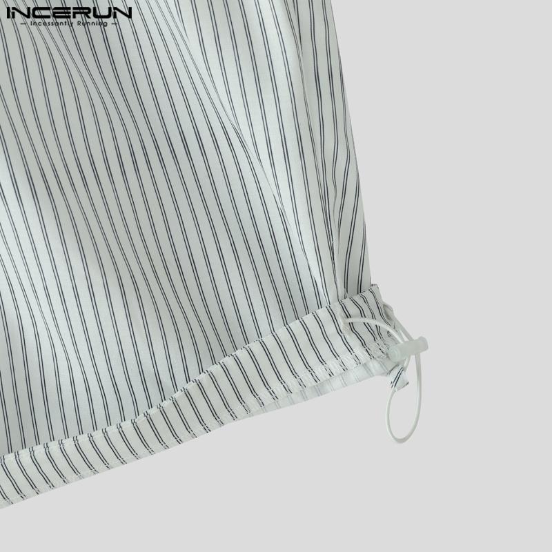 INCERUN Men Striped Print Pants Casual Elastic Waist Long Trousers