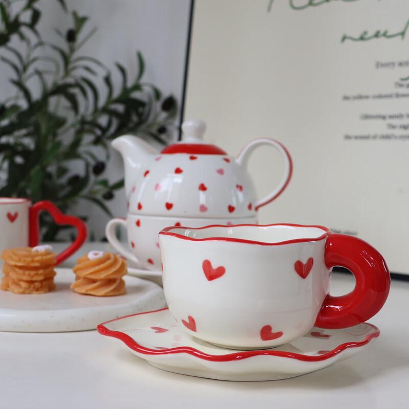 Cute Hand-Painted Ceramic Heart Coffee & Tea Cup Set