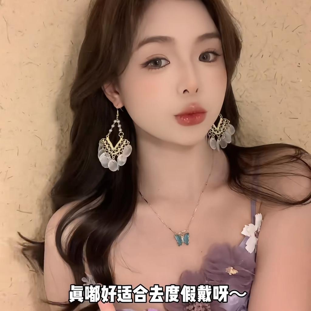 Ethnic style Bohemian fringed earrings fashion exaggerated light luxury high sense earrings women's retro new Chinese earrings