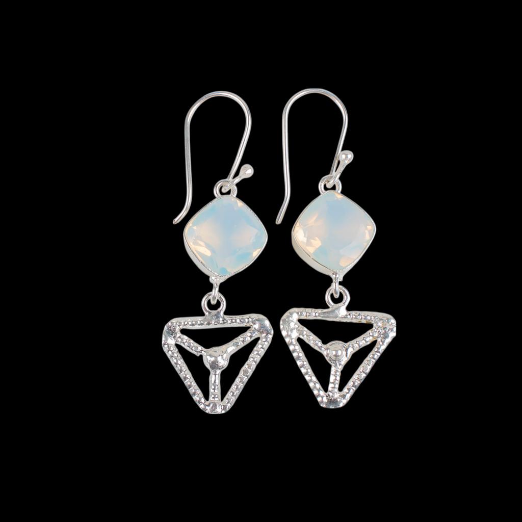 Milky Opal Gemstone 925 Sterling Silver Jewelry Handmade Earrings 2.00" For Gift EE-45-14