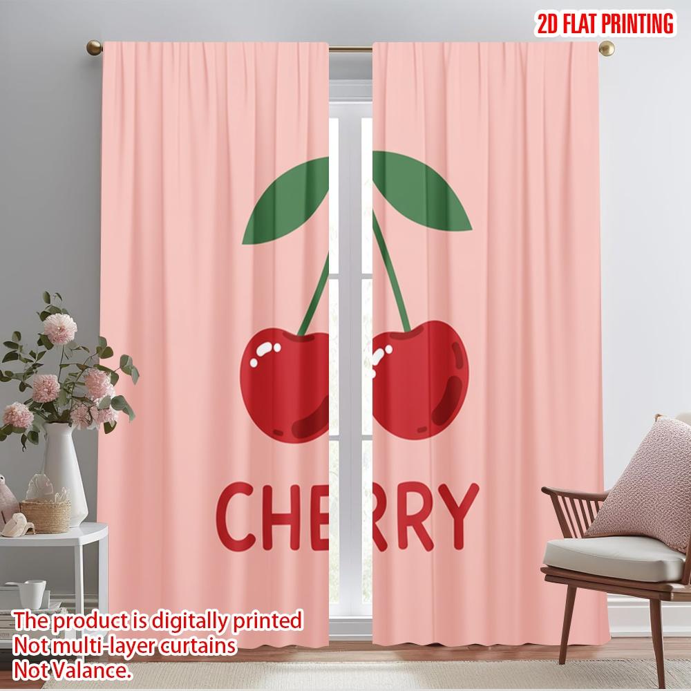 

2pcs 2D flat printing Scene Curtain Cute Cherry Fruit Design 100% Polyester Without Electricity Festive Holiday Use for Holiday 52.50×116.00 CM 2pcs