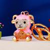 Goat Zodiac Sheep Keychain Durable Metal With Rhinestones Chinese Lucky Charm Pendant For Car