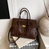 Bolsa Tote Retrô Simples Feminina Moda Outono Grande Capacidade Pasta de Couro Maleta Bolsa de Ombro Cruzada Casual