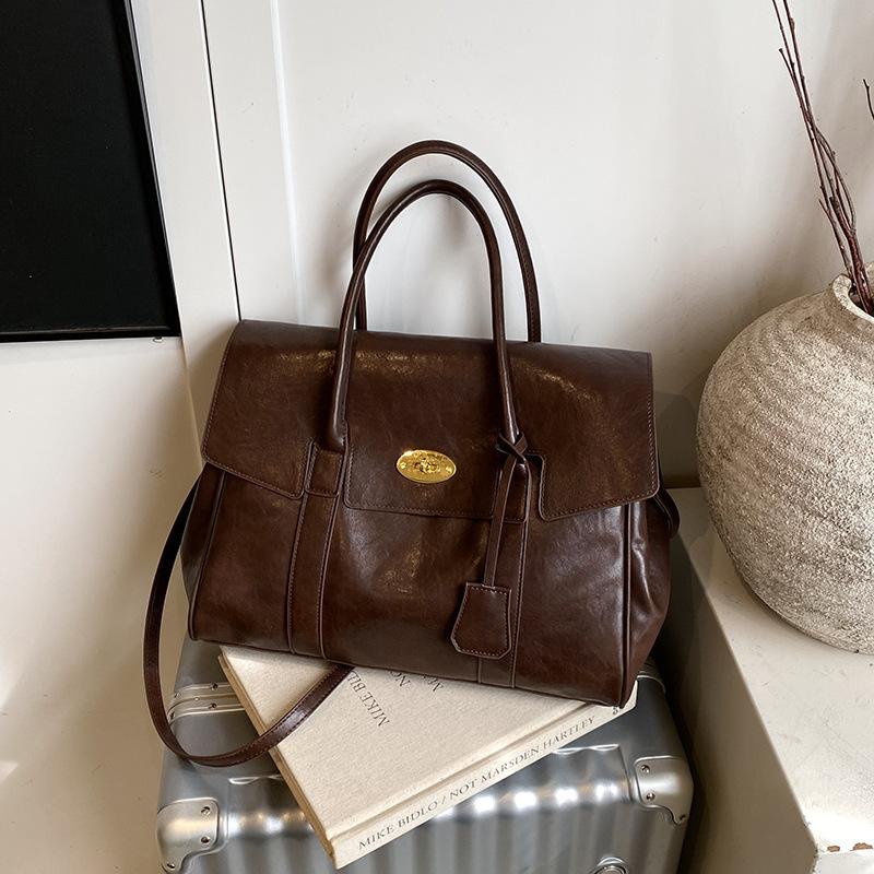 Bolsa Tote Retrô Simples Feminina Moda Outono Grande Capacidade Pasta de Couro Maleta Bolsa de Ombro Cruzada Casual