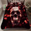 Terror Skull Svart Bakgrund Påslakanset Halloween Sovrum Täcke Örngott Sängkläder Blått Ljus Ben Dubbel Enkelt 2/3 st