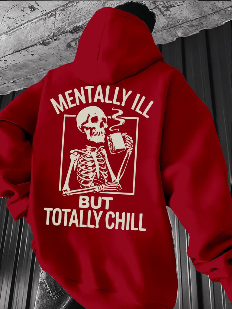 Retro Skull Element Fashionable Hoodie with Fun Letters, Suitable for Casual and Sports Wear, a Must-have Item for Autumn and Winter