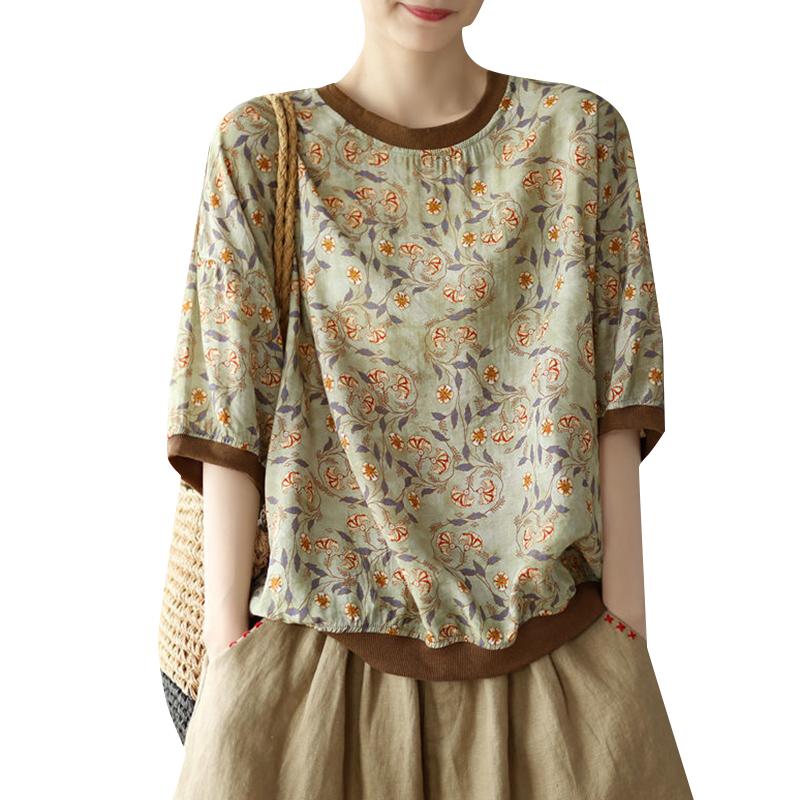 

Повседневная рубашка с коротким рукавом и цветочным принтом, женская блузка, летние тонкие топы L зелёный