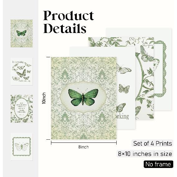 Locomiss Green Christian Wall Art Posters, Vintage Butterfly Bible Verse Prints, pirational Jesus Scripture Art Wall Decor, Botanical Floral Bible