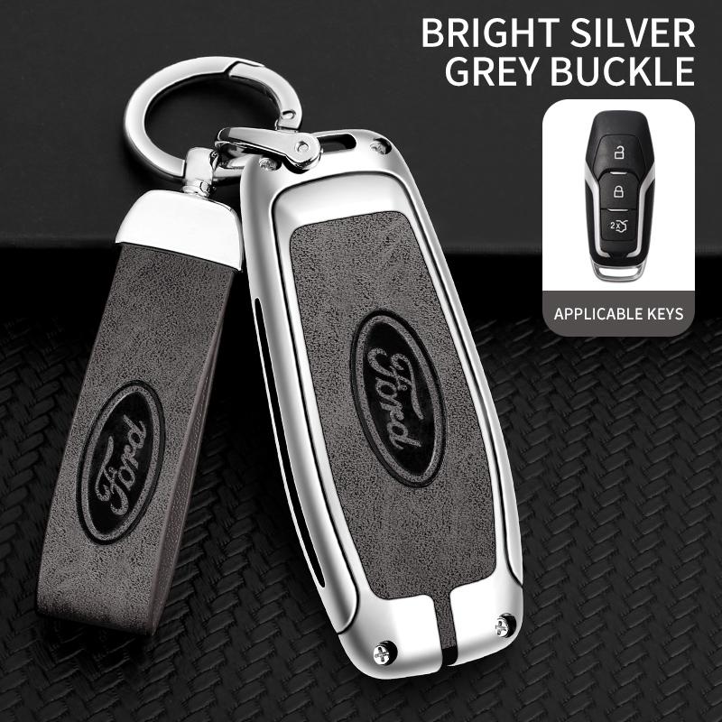 

Car Sticker Car Metal TPU Leather Remote Key Case Cover For Ford Focus 3 4 ST Mondeo 5 MK5 Mustang F-150 Explorer Edge Fiesta Ku серебряный серый