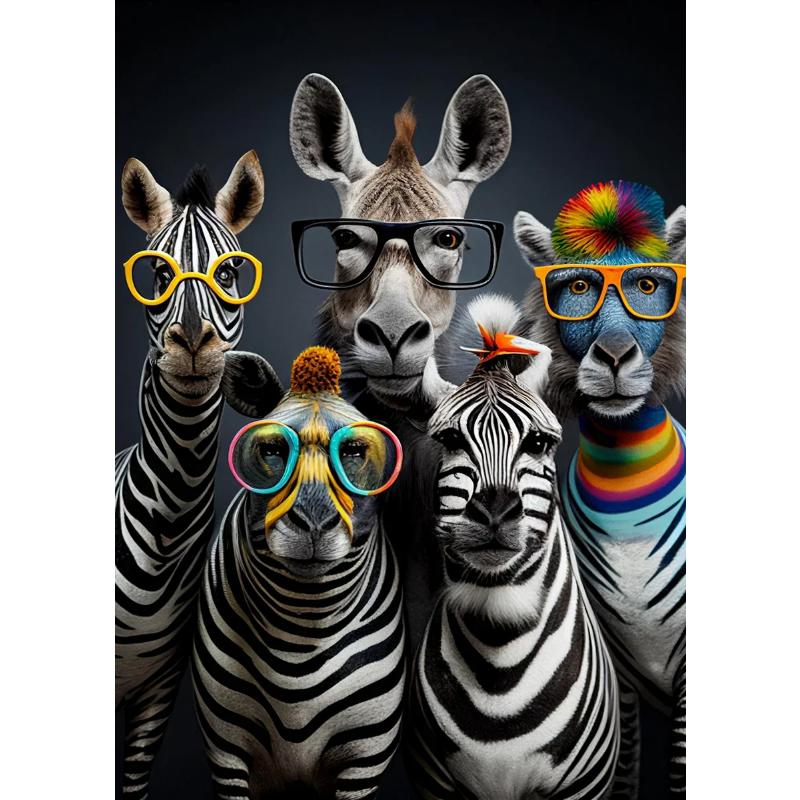 Lustige Zebras mit Brillen Leinwandposter Wandkunst Bilder Gestreifte Tiere Bilderdrucke Wandgemälde für Wohnzimmer Heimdeko