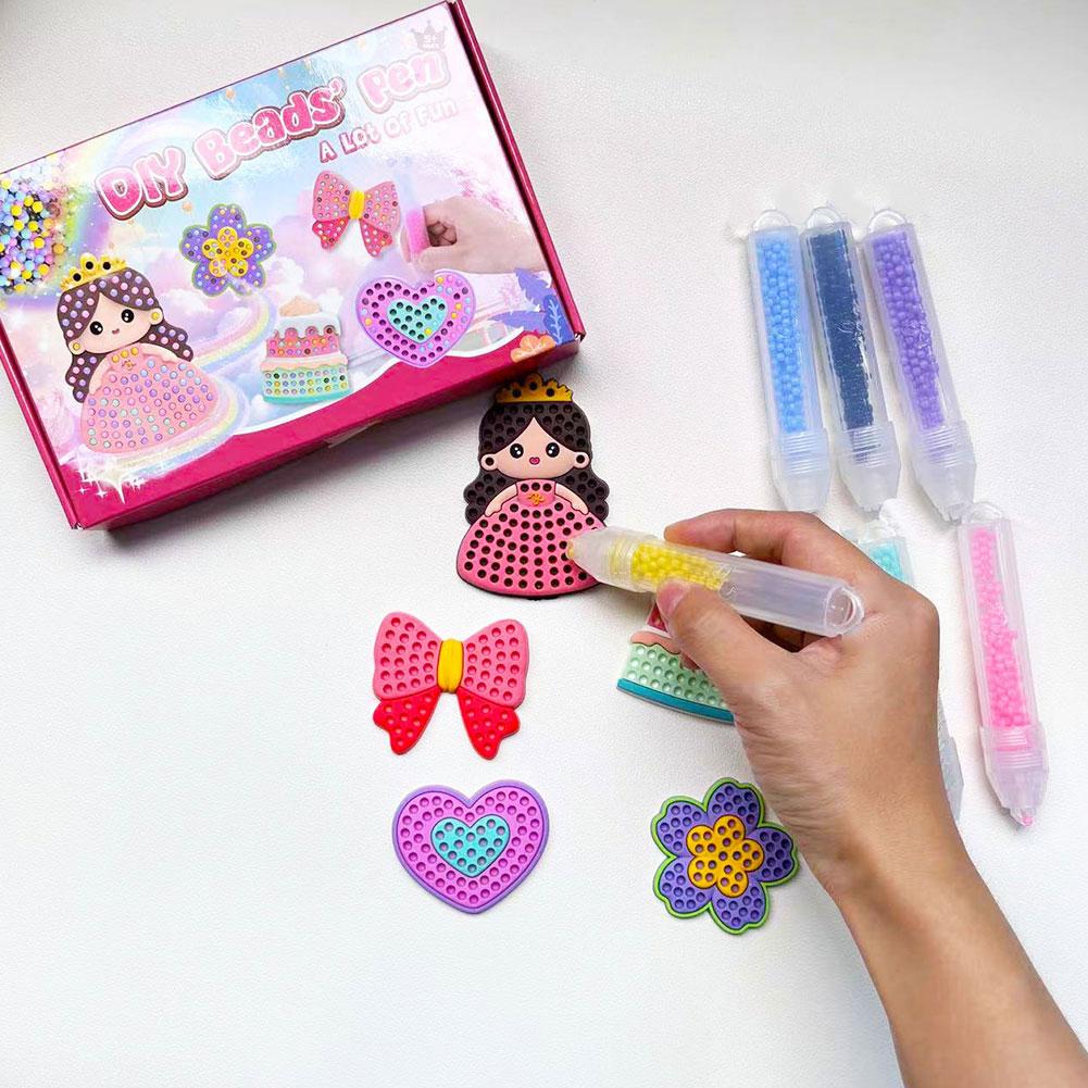 Handmade Bead Children Girls DIY Handmade Ballpoint Pen Set Cartoon Princess Diamond Stickers Educational Gift