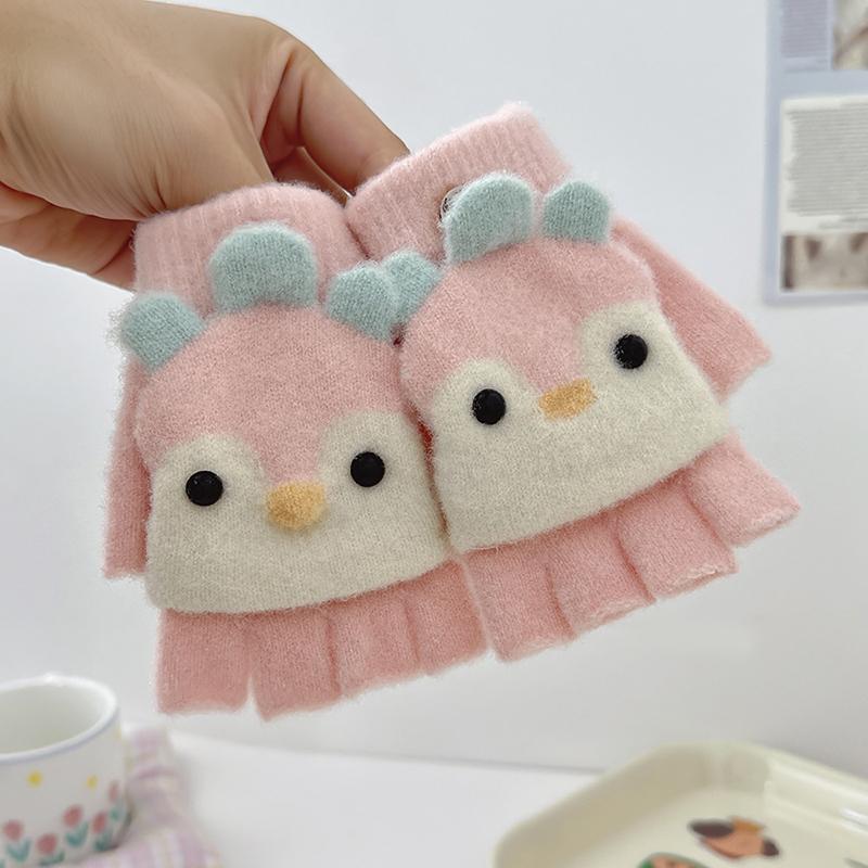 Christmas Penguin Winter Children's Gloves Cute Finger Baby Warm Half Finger Flip Cover for Boys Girls Mittens Gloves 2-6Years