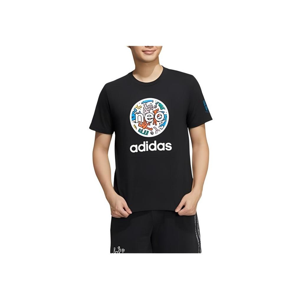 adidas Neo X Keith Haring Cartoon Logo Print Sports Short Sleeve T-Shirt Unisex Tops Black HD7271
