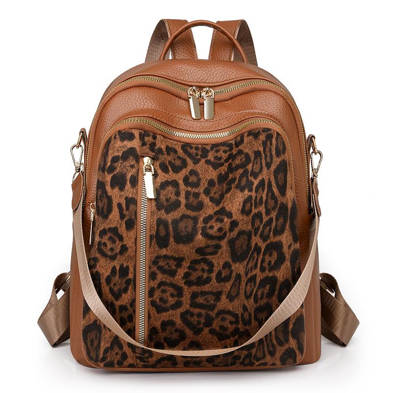 Fashion Designer Travel Bag For Women High-Capacity Leopard Print Leather Ladies Shoulder Bags Female Leisure Shopping Backpack Quality