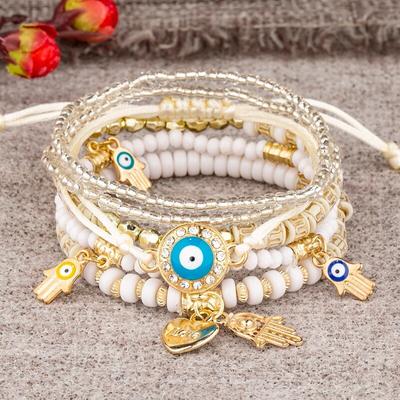 Bohemia Beaded Eye Heart Tassel Wrap Bracelets Korean Crystal Beads Elastic Rope Bracelets Bangles For Women Charm Jewelry Gifts