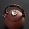 Small Gilded Silver Teapot with Rattan Woven Handle, Original Purple Clay Pottery