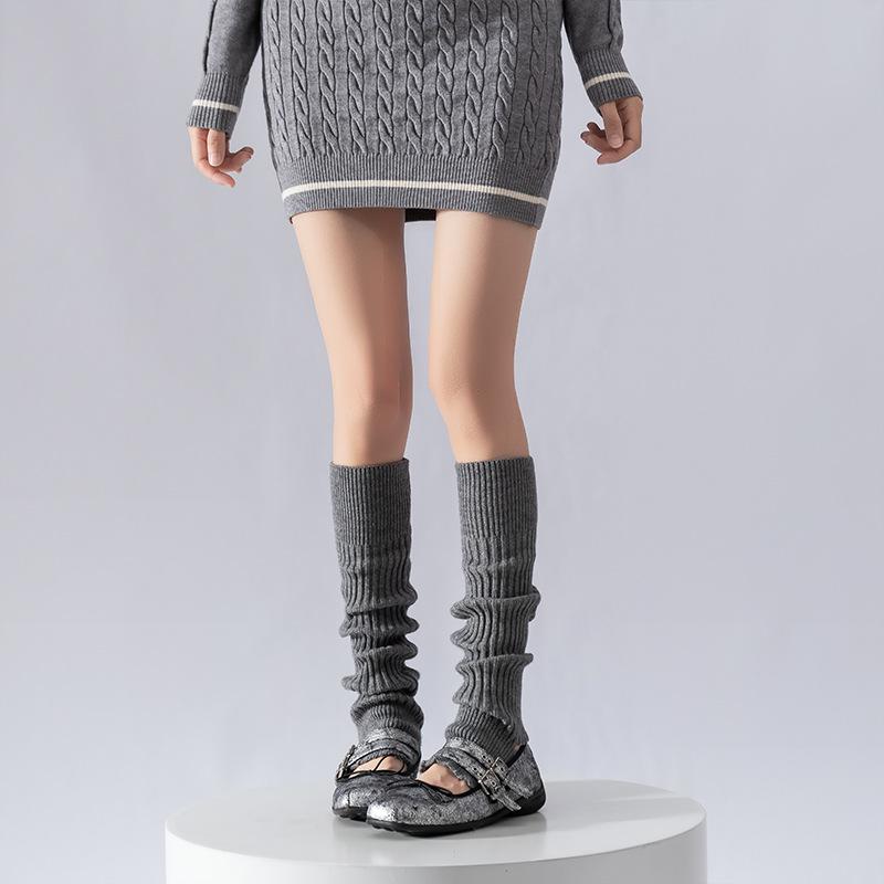 Socks Cover Warm Cashmere Stepping Socks Cover Y2K Knitted Long Tube Stack Gray Thickened Calf Socks